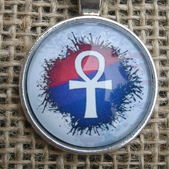 Egyptian Ankh Glass Cabochon Pendant Necklace - Picture 2 of 11